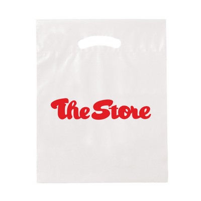 Die Cut Fold-Over Reinforced Plastic Bag – Custom Logo Retail Merchandise Bag 12" x 15" x 3"